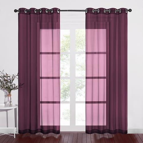Voile Red Sheer Curtains 84 Inches Long (Burgundy Red / 54"W x 84"L (Pack of 2))
