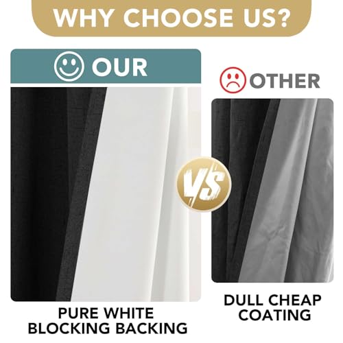 100% Blackout Linen Curtains 96" L 2 Panels Black (Black / 52"W x 96"L (Pack of 2))