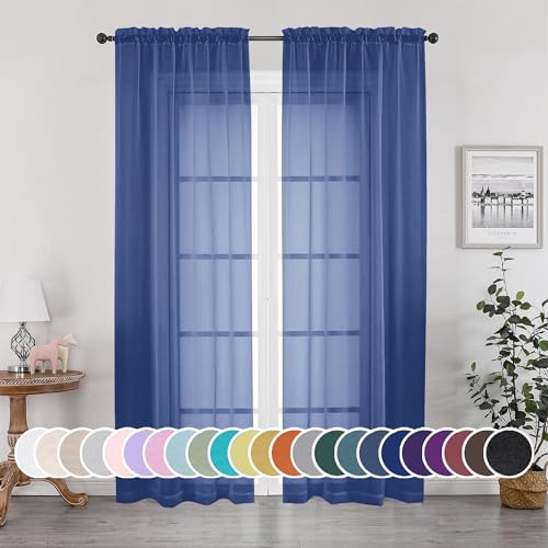 Sheer Curtains 84 Inches Long 2 Panels Set for Bedroom Living Room (Royal Blue / 42"W x 84"L (Pack of 2))