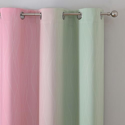 Sage Green and Pink Ombre Blackout Curtains for Bedroom (Sage and Pink / 42"W x 72"L (Pack of 2))