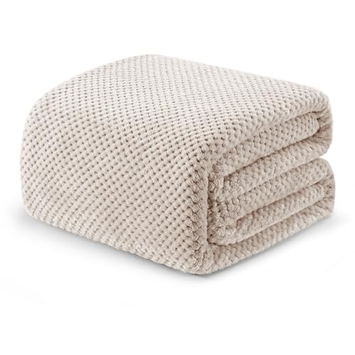 Soft Waffle Fleece Bed Blanket Queen Size (Tan / 90x90 in)