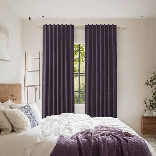 100% Blackout Curtains 102 Inch Length 2 Panels Set for Living Room Bedroom Back Tab Thermal Insulated Black Out Linen Drapes Room Darkening Window Curtains 102 Inches Long (Plum / 52"W x 102"L (Pack of 2))