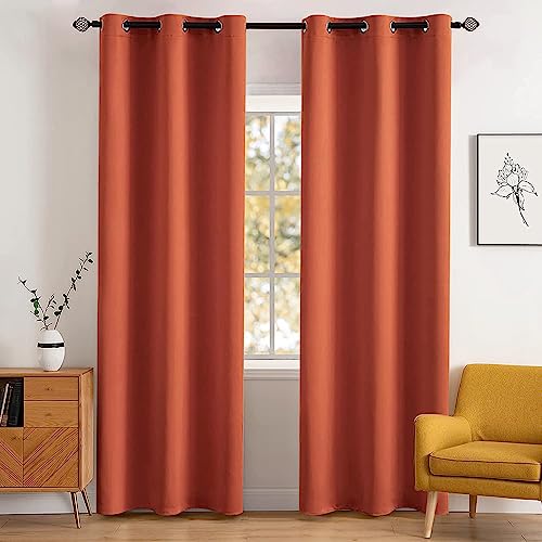 Fall Decor Burnt Orange Blackout Curtains for Bedroom 90 Inch Long (Burnt Orange / 42"W x 90"L (Pack of 2))