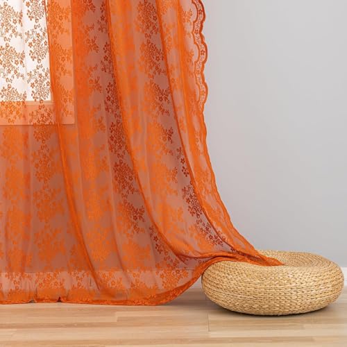 Vintage Lace Curtains 90 Inches Long (Burnt Orange / 52"W x 90"L (Pack of 2))