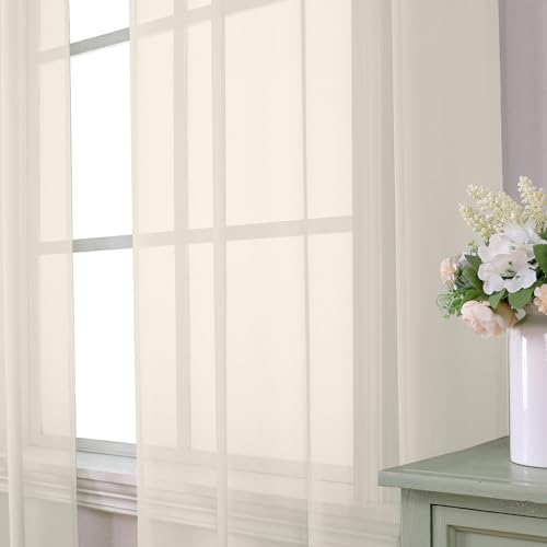 Cream Sheer Curtains 63 Inch Length 2 Panels Set for Living Room (42"W x 63"L (Pack of 2) / Cream)