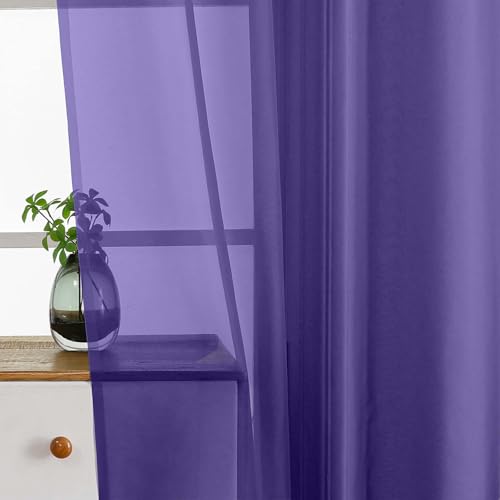 Purple Valances for Windows 14 inch Length 2 Panels Set (42"W x 14"L (Pack of 2) / Purple)