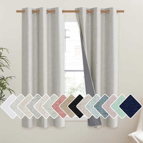 Snowbound Vintage Linen 100% Blackout Curtains for Classroom (42"W x 63"L (Pack of 2) / Snowbound)