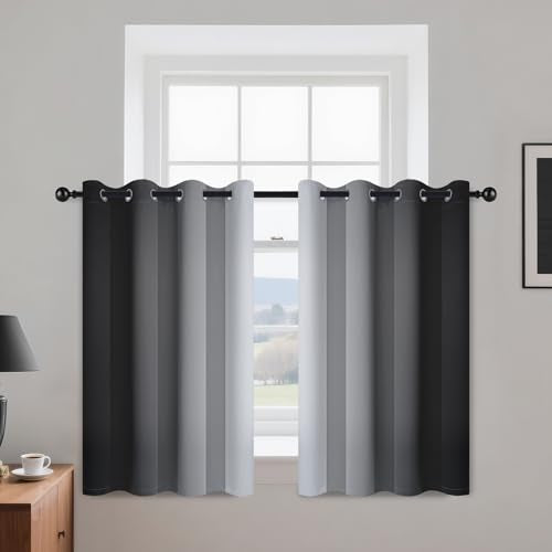 Ombre Curtains Black and Greyish White for Living Room (52"W x 36"L (Pack of 2) / Black)