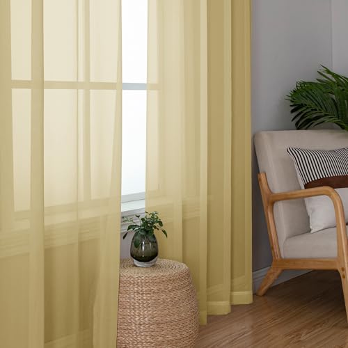 Gold Sheer Curtains 96 Inches Long 2 Panels (Gold / 42"W x 96"L (Pack of 2))