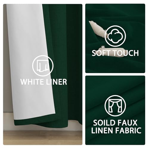 Dark Green Linen Textured Curtains 84 Inches Long for Living Room (Linen Dark Green / 52"W x 84"L (Pack of 2))