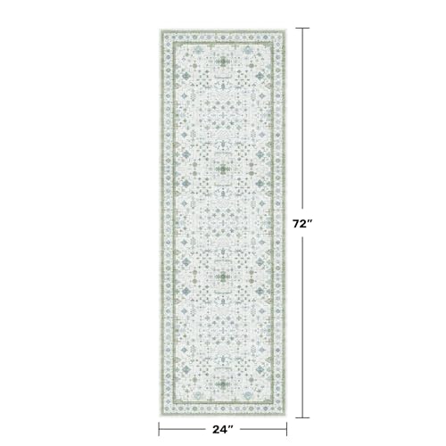 Washable Oushak 2x6 Bathroom Runner Rug (2' x 6' (Runner) / Cream Green)