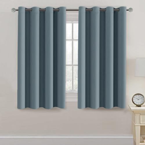 Blackout Curtain for Living Room Thermal Insulated Window Treatment Curtain 54 inch Length Energy Saving Solid Grommet Top Blackout Drape (52"W x 54"L (Pack of 1) / Stone Blue)