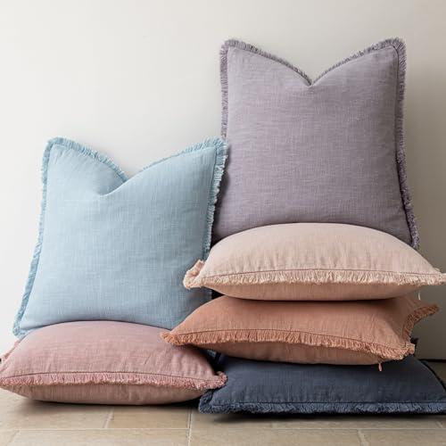 Decorative Linen Fringe Throw Pillow Covers 22×22 Light Purple (22" x 22" (Pack of 2) / Lavender)