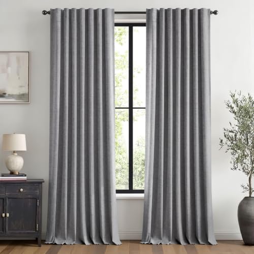 100% Blackout Linen Curtains 42 x 96 Inch Glacier Gray 2 Panels (Glacier Gray / 42"W x 96"L (Pack of 2))