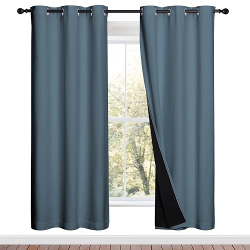 100% Blackout Window Curtain Panels (Smoky Blue / 42"W x 72"L (Pack of 2))