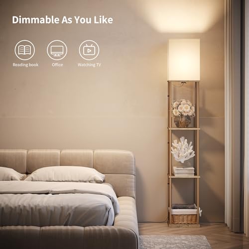 Floor Lamp with Shelves (Withered-leaf Square / 4-Tier)
