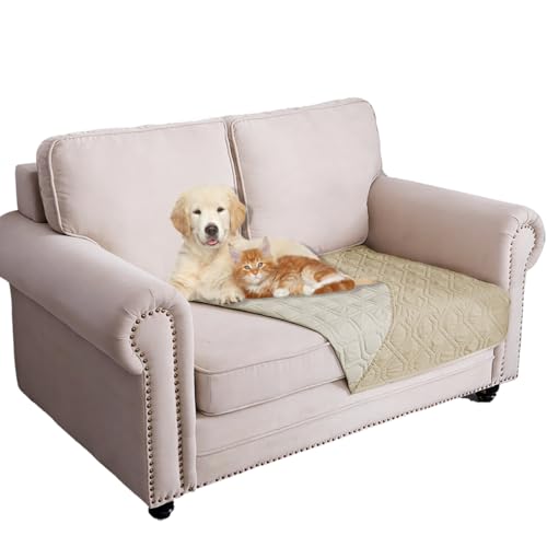 Waterproof Dog Bed Cover Pet Blanket for Furniture Bed Couch Sofa Reversible (30x53 Inch (Pack of 1) / Beige+khaki)