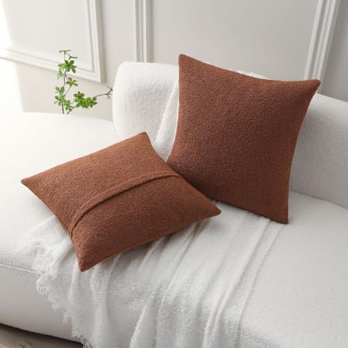 Pack of 2 Boucle Textured Throw Pillow Covers 16x16 Inch (Rust / 16" x 16" (Pack of 2))