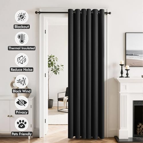 Closet Curtain for Open Closet Without Door Grommet Top 34x80 Inches (Black / 34"W x 80"L (Pack of 2))