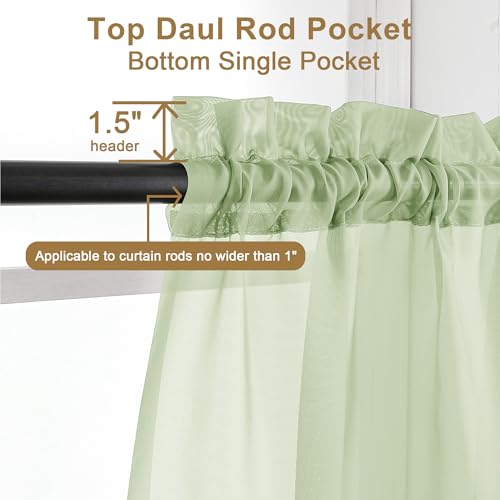 Light Green Sheer Curtains 36 inch Length 2 Panels Set (Light Green / 42"W x 36"L (Pack of 2))