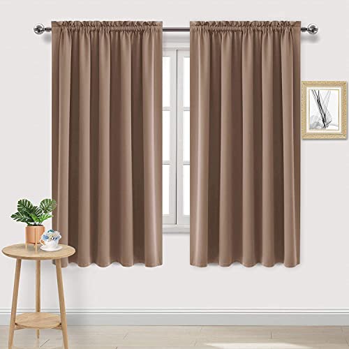 Wide Blackout Curtains for Bedroom Living Room 60 x 63 Inch Long Khaki (Khaki / 60"W x 63"L (Pack of 2))