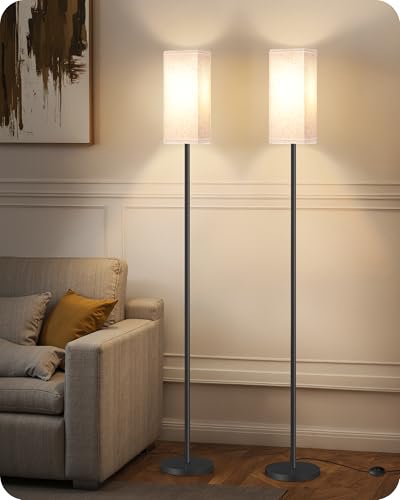 Set of 2 Floor Lamps for Living Room (2Pack Beige + Black)