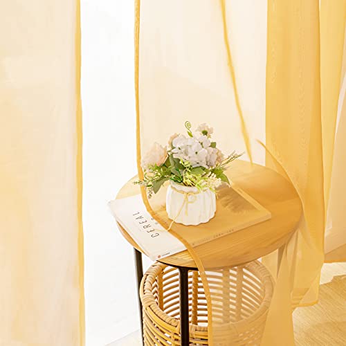 2 Panels Fall Sheer Curtains for Living Room 54X90 Inch Gold (Gold / 54"W x 90"L (Pack of 2))