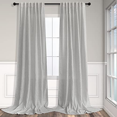 Light Grey Living Room Curtains 84 Inch Length 2 Panels Back Tab Pocket Light Filtering Drape Soft Linen Cotton Texture Semi Sheer Silver Dove Gray Curtain for Bedroom Modern Farmhouse Decor 7 FT Long (52"W x 84"L (Pack of 2) / Grey)