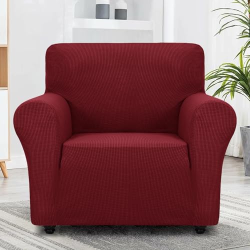 Super Stretch Chair Slipcover Universal Sofa Chair Covers for Living Room Dogs Pet Furniture Protector Spandex Armchair Slipcovers with Anti Slip Foam Sticks (Wine Red / Small (30"-47"))