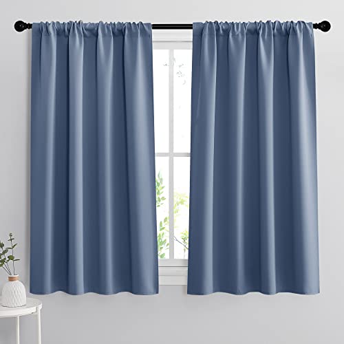 Short Blackout Curtains for Bedroom (Stone Blue / 42"W x 48"L (Pack of 2))