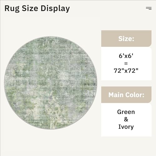 Abstract 6x6 Round Rug 6ft Circle Living Room Rugs (Green/Ivory / 6' (Round))