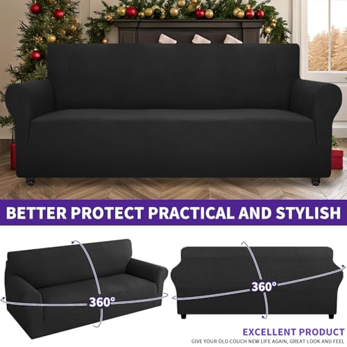 Super Stretch Couch Cover (Black / Large (72"-92"))