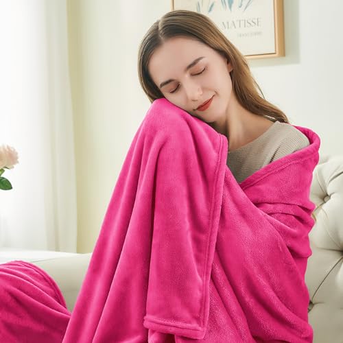 Fleece Blanket Soft Plush Throw for Couch Hot Pink 50"x60" (Hot Pink / Throw(50"x60"))