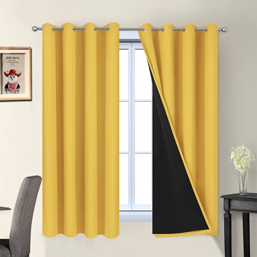 Mustard Yellow Blackout Curtains Panels 63 Inches Long (52"W x 63"L (Pack of 2) / Mustard Yellow)