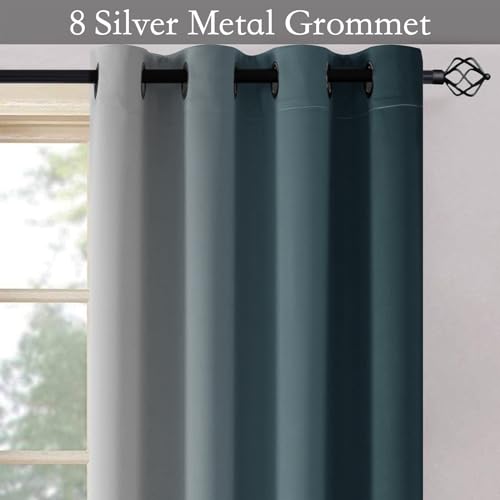 Ombre Stone Blue to Grey White Curtains for Living Room 52Wx84L (52"W x 84"L (Pack of 2) / Stone Blue)