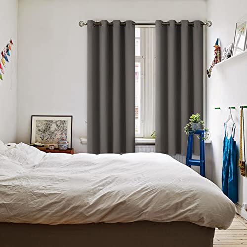 Grey Blackout Curtains for Bedroom 63 Inch Long (Grey / 52"W x 63"L (Pack of 2))