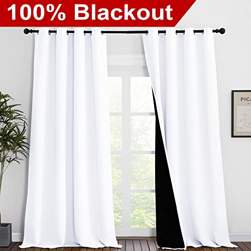 White Blackout Curtains for Bedroom 55" Wide x 96" Long 2 Panels (Pure White / 55"W x 96"L (Pack of 2))