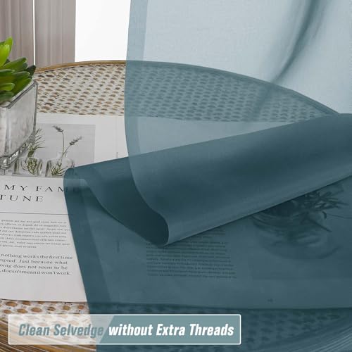 Dusty Blue Sheer Curtains for Window 72 inches Long 2 Panels Set (42"W x 72"L (Pack of 2) / Dusty)