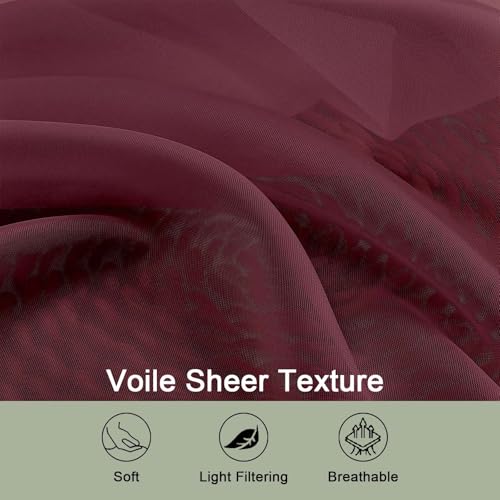 Burgundy Sheer Curtains 108 Inches 2 Panels for Living Room 59" Wide (Burgundy Wine / 59"W x 108"L (Pack of 2))