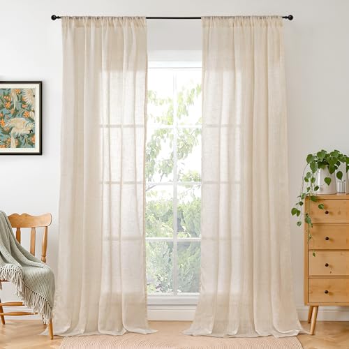 Burlap Linen Semi Sheer Curtains 84 Inch Length for Living Room (Natural / 42"W x 84"L (Pack of 2))