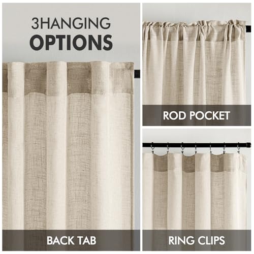 Beige Linen Curtains 52x54 Inch Length for Bedroom and Living Room (52"W x 54"L (Pack of 2) / Beige)