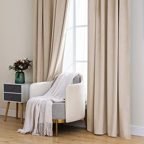 Velvet Curtains 52x90 inches 2 Panels Camel Beige Blackout Curtains (Camel Beige / 52"W x 90"L (Pack of 2))