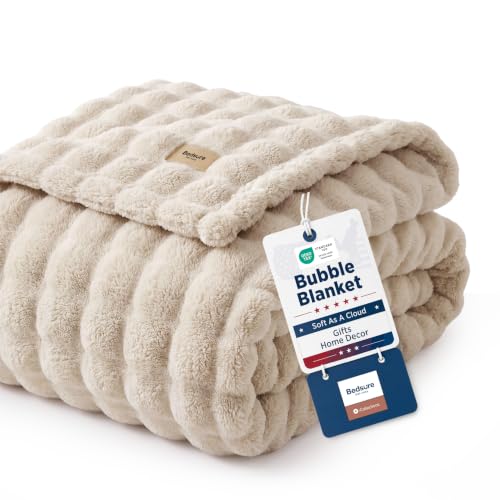 Cloud Bubble Fleece Queen Blanket for Bed (04 Beige / Queen (90" X 90"))
