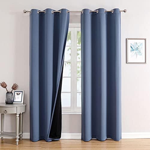 100% Blackout Curtains for Bedroom 84 Inches Long 2 Panels Set (38"W x 84"L (Pack of 2) / Stone Blue)
