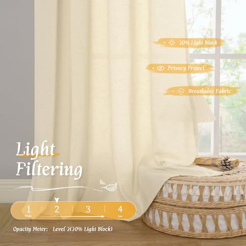 Light Filtering 72 Inch Linen Curtains for Living Room 2 Panels (Beige-1 / 52"W x 72"L (Pack of 2))