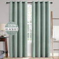 Linen Texture Curtains for Bedroom Solid 100% Blackout Thermal Insulated Seafoam Green Curtains Grommet Room Darkening Drapes for Living Room Nursery 52x96 Inch (Seafoam Green / 52"W x 96"L (Pack of 2))