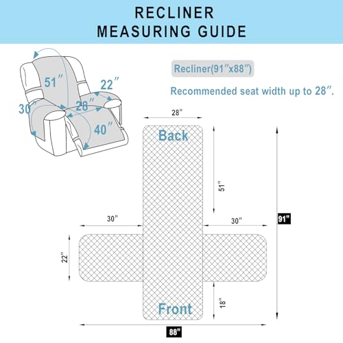 Reversible Recliner Chair Covers (Light Grey/Light Grey / 28'' Recliner)