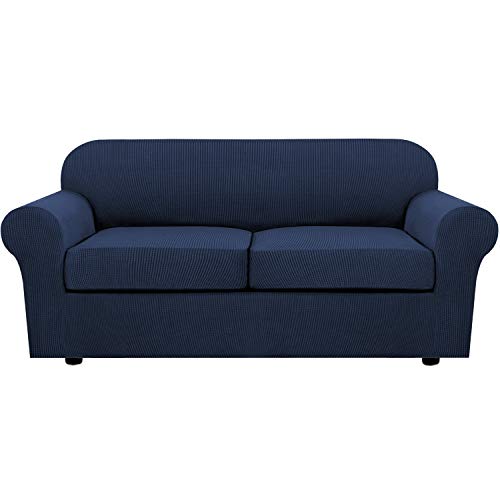 3 Piece Stretch Sofa Covers for 2 Cushion Sofa Couch Covers for Living Room Sofa Slipcovers (Medium-XL / Navy)
