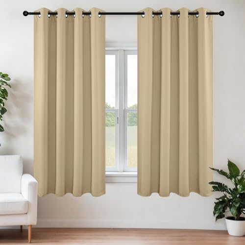Beige Blackout Curtains for Bedroom 54 Inch 2 Panels with Grommet (Beige / 52"W x 54"L (Pack of 2))