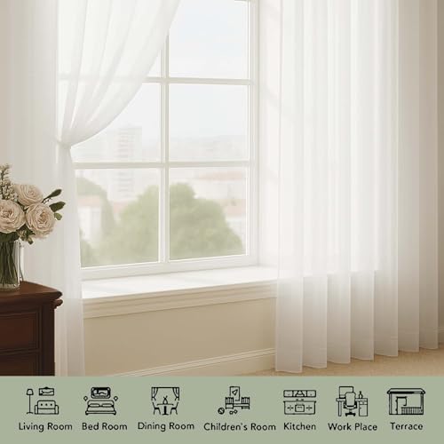 Ivory Sheer Curtains 120 Inch Long 2 Panels for Living Room 59" Wide (Ivory / 59"W x 120"L (Pack of 2))